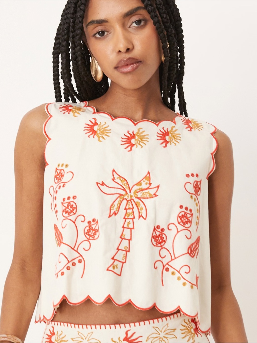 Never Fully Dressed Embroidered Cotton Top Sz 14 Cream Red Resort Vacation NWT